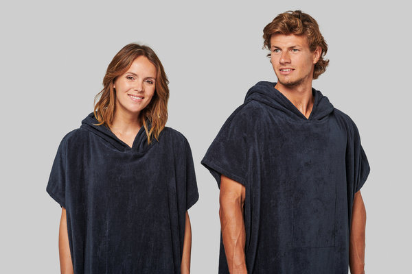 Proact Uniseks poncho met capuchon van badstof kleur navy Proact Uniseks poncho met capuchon van badstof kleur navy