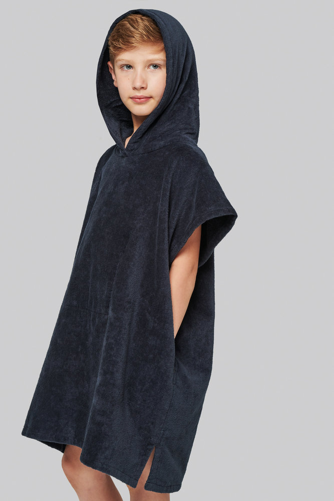 Proact Kids poncho met capuchon van badstof kleur navy