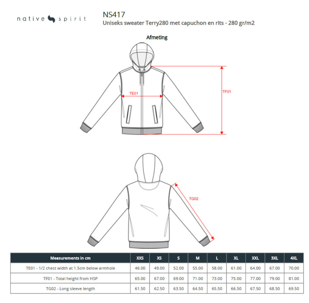 Native Spirit Native Spirit Biokatoen Terry 280 hoodie met rits│UNI│Washed Ivory