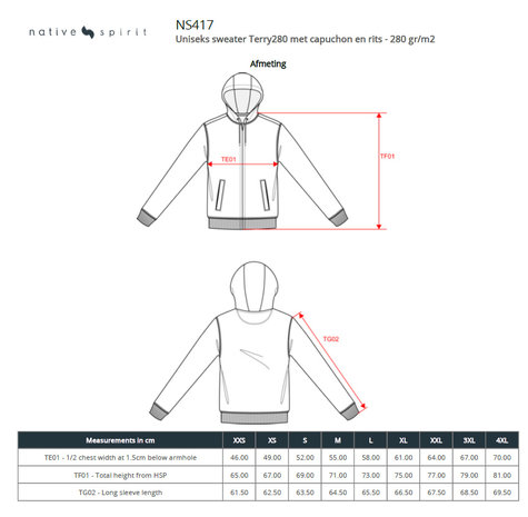 Native Spirit Native Spirit Biokatoen Terry 280 hoodie met rits│UNI│Washed Ivory