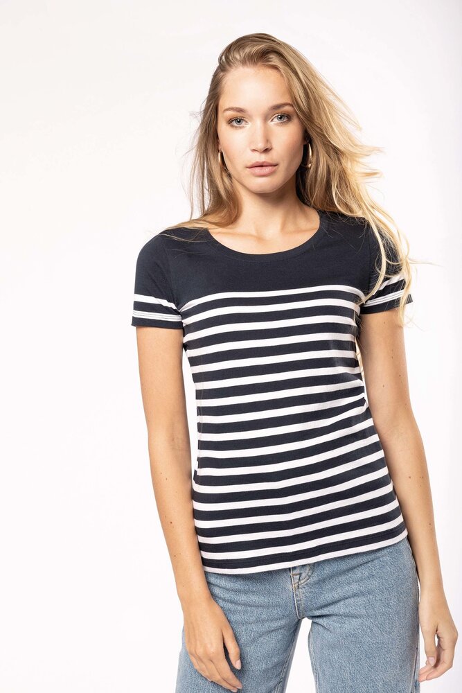 Kariban Eco-Friendly  Marine-t-shirt DAMES  Wit - Royalblue Kariban Eco-Friendly  Marine-t-shirt DAMES  Wit - Royalblue