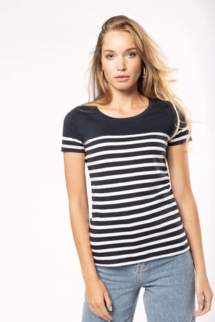 Kariban Eco-Friendly  Marine-t-shirt DAMES  Wit - Royalblue Kariban Eco-Friendly  Marine-t-shirt DAMES  Wit - Royalblue