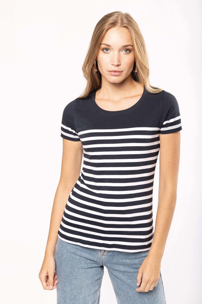 Kariban Eco-Friendly  Marine-t-shirt DAMES  Wit - Royalblue Kariban Eco-Friendly  Marine-t-shirt DAMES  Wit - Royalblue
