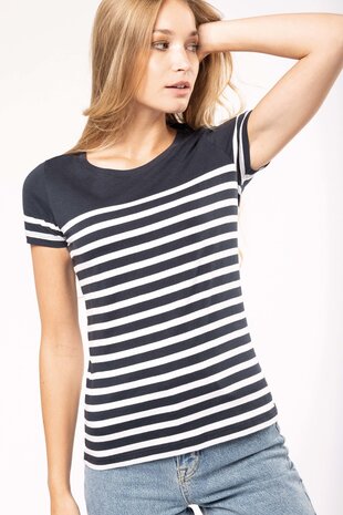 Kariban Eco-Friendly  Marine-t-shirt DAMES  Wit - Royalblue Kariban Eco-Friendly  Marine-t-shirt DAMES  Wit - Royalblue