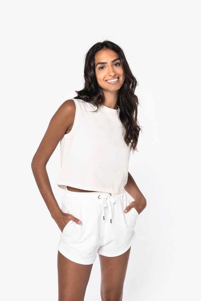 Native Spirit Eco-Friendly Dames Cropped T-shirt ronde hals | Washed coalgrey