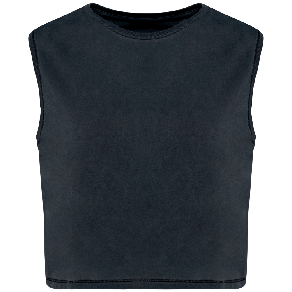 Native Spirit Eco-Friendly Dames Cropped T-shirt ronde hals | Washed coalgrey