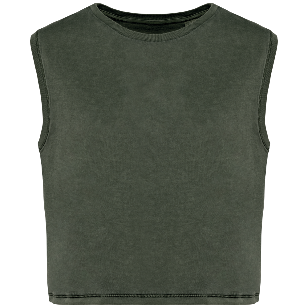 Native Spirit Eco-Friendly Dames Cropped T-shirt ronde hals | Washed Organic Khaki