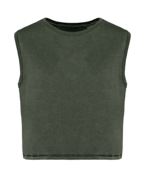 Native Spirit Eco-Friendly Dames Cropped T-shirt ronde hals | Washed Organic Khaki