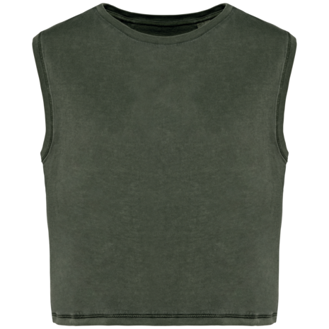 Native Spirit Eco-Friendly Dames Cropped T-shirt ronde hals | Washed Organic Khaki