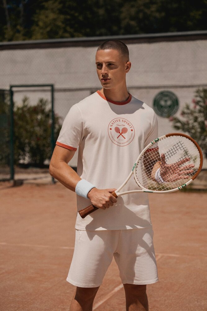 Native Spirit Ringer heren T-shirt zware kwaliteit | Ivory -Washed Paprika