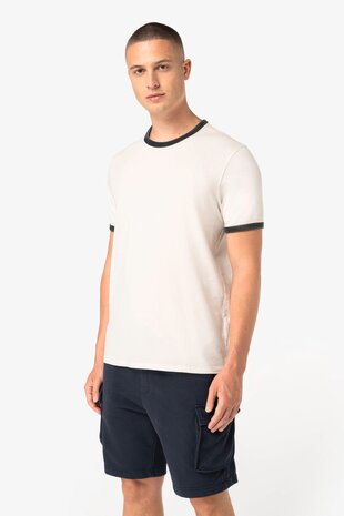 Native Spirit Ringer heren T-shirt zware kwaliteit | Ivory -Washed Paprika