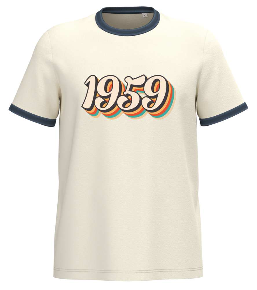 Native Spirit Kies uw eigen jaartal | Ringer heren T-shirt zware kwaliteit | Ivory -Washed navyblue