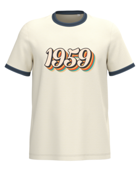 Native Spirit Kies uw eigen jaartal | Ringer heren T-shirt zware kwaliteit | Ivory -Washed navyblue