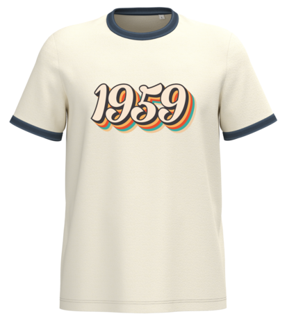 Native Spirit Kies uw eigen jaartal | Ringer heren T-shirt zware kwaliteit | Ivory -Washed navyblue