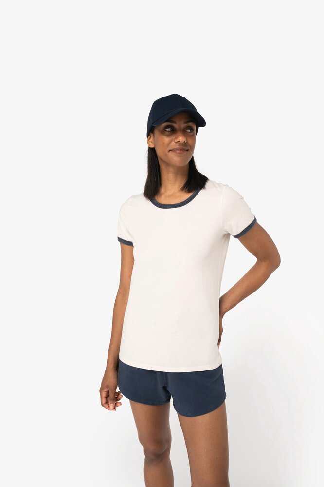 Native Spirit Ringer Dames T-shirt zware kwaliteit | Ivory -Washed Black