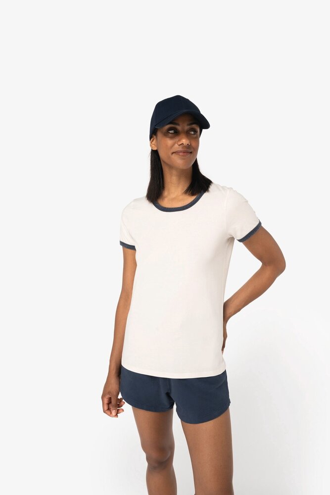 Native Spirit Ringer Dames T-shirt zware kwaliteit | Ivory -Washed Parika