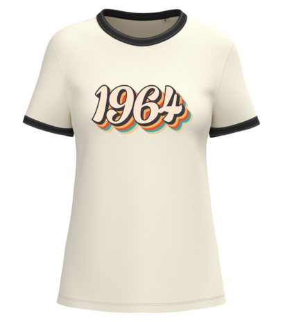 Native Spirit Kies uw eigen Jaartal | Ringer dames T-shirt zware kwaliteit | Ivory -Washed Black