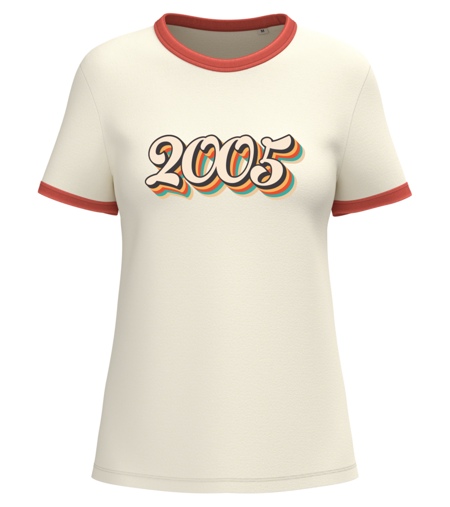 Native Spirit Kies uw eigen Jaartal | Ringer dames T-shirt zware kwaliteit | Ivory -Washed Paprika