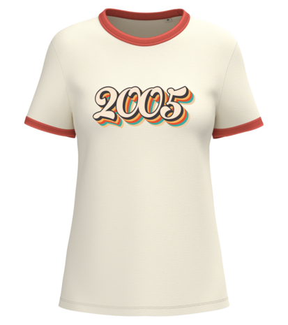 Native Spirit Kies uw eigen Jaartal | Ringer dames T-shirt zware kwaliteit | Ivory -Washed Paprika