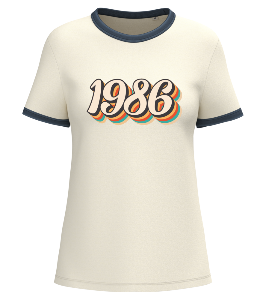 Native Spirit Kies uw eigen Jaartal | Ringer dames T-shirt zware kwaliteit | Ivory -Washed Navyblue Native Spirit Kies uw eigen Jaartal | Ringer dames T-shirt zware kwaliteit | Ivory -Washed Navyblue