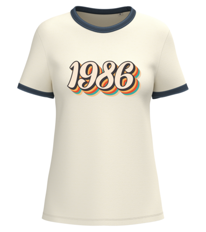 Native Spirit Kies uw eigen Jaartal | Ringer dames T-shirt zware kwaliteit | Ivory -Washed Navyblue Native Spirit Kies uw eigen Jaartal | Ringer dames T-shirt zware kwaliteit | Ivory -Washed Navyblue