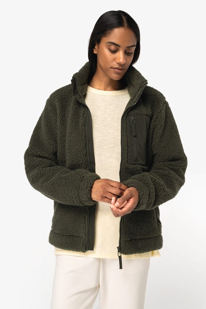 Native Spirit Ecologisch Uniseks Sherpa jasje van 100% gerecycled polyester | Wet Sand Native Spirit Ecologisch Uniseks Sherpa jasje van 100% gerecycled polyester | Wet Sand