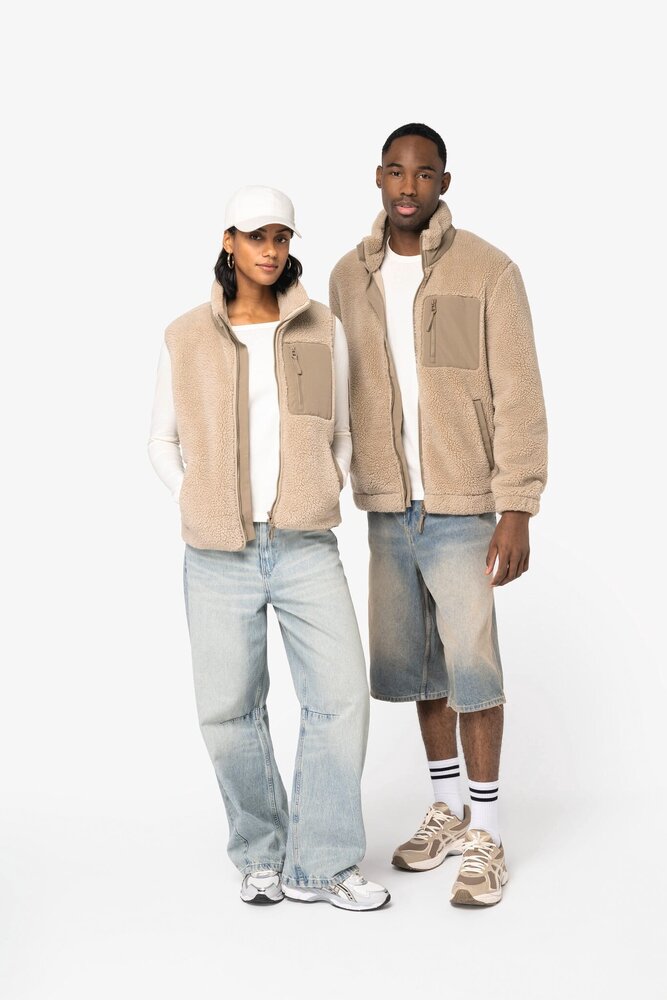 Native Spirit Ecologisch Uniseks Sherpa jasje van 100% gerecycled polyester | Wet Sand Native Spirit Ecologisch Uniseks Sherpa jasje van 100% gerecycled polyester | Wet Sand