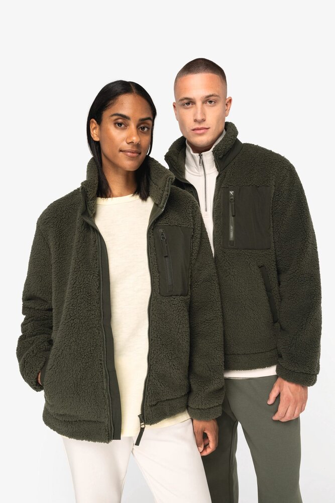 Native Spirit Ecologisch Uniseks Sherpa jasje van 100% gerecycled polyester | Forest Khaki Native Spirit Ecologisch Uniseks Sherpa jasje van 100% gerecycled polyester | Forest Khaki