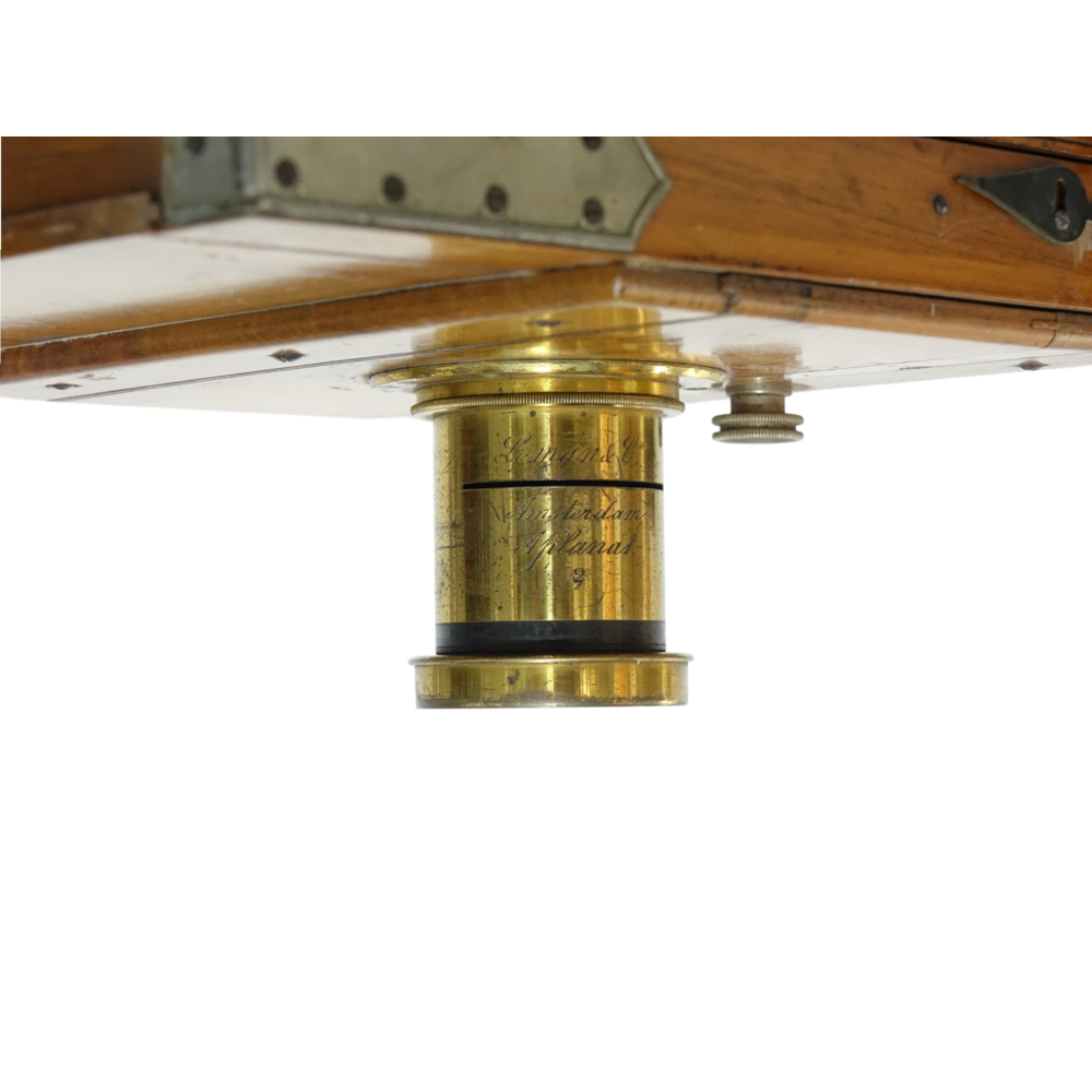 Antieke Houten Straatbord Camera Complete Set met Statief nr. 2659