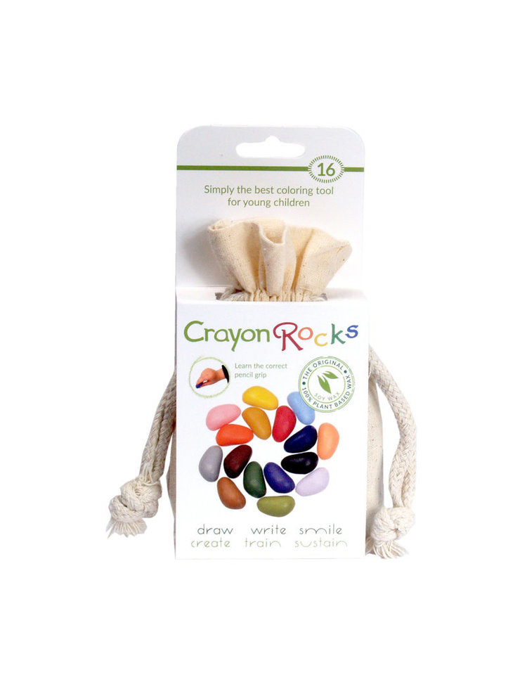 Crayon Rocks  Crayon rocks - 16 krijtjes van sojawas in primaire kleuren geleverd in een ecru katoenen zakje