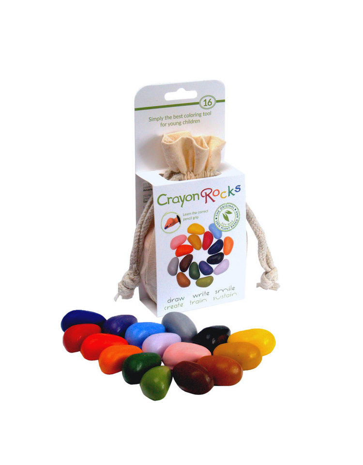 Crayon Rocks  Crayon rocks - 16 krijtjes van sojawas in primaire kleuren geleverd in een ecru katoenen zakje