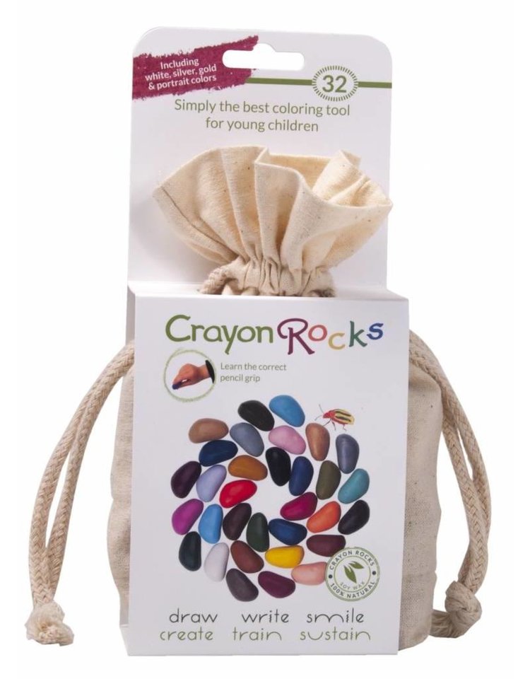 Crayon Rocks  Crayon rocks - 32 krijtjes van sojawas in primaire kleuren geleverd in een ecru katoenen zakje