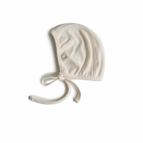 Mushie Ribbed baby bonnet - Ivory