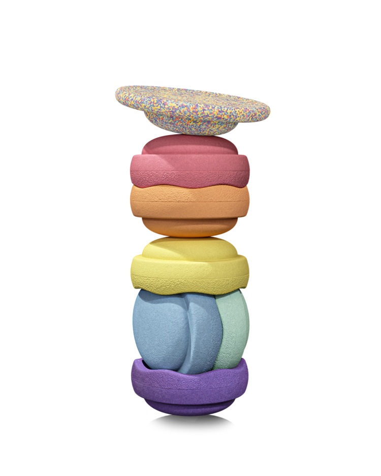 Stapelstein Rainbow Pastel + Pastel confetti balance board