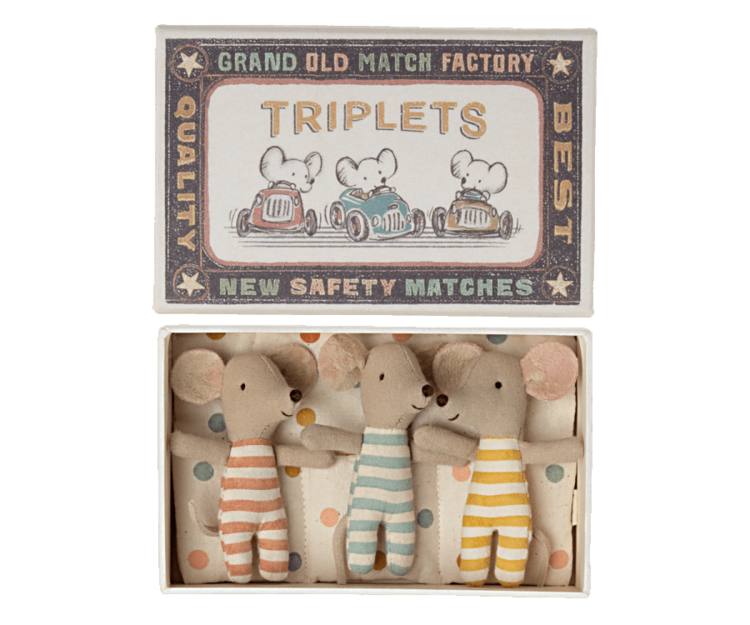 Maileg  Drieling - babymuisjes in luciferdoosje
