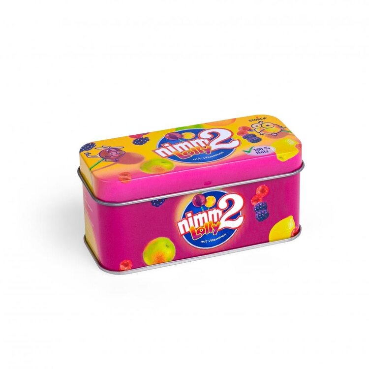 Erzi Nimm2 lollies in a tin