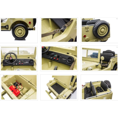 Jeep kinderauto Willy’s Jeep Army 24V 3 persoons kinderauto beige