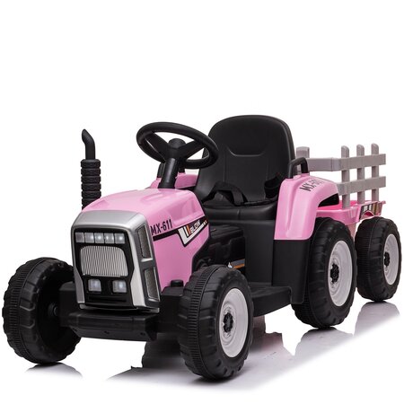 Elektrische kindertractor met aanhanger 12V Roze