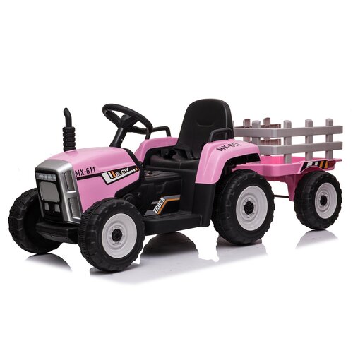 RETOURDEAL Elektrische kindertractor met aanhanger 12V Roze