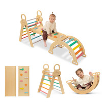 FINOOS Klimrek - Klimdriehoek - Klimboog - Glijbaan - Montessori - Houten Speelgoed - Regenboog