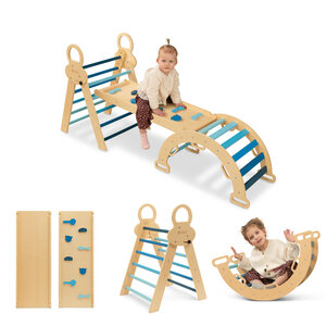 FINOOS FINOOS Klimrek - Klimdriehoek - Klimboog - Glijbaan - Montessori - Houten Speelgoed - Blauw