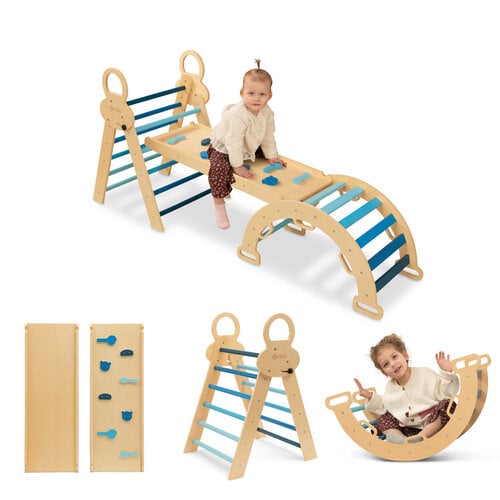 FINOOS FINOOS Klimrek - Klimdriehoek - Klimboog - Glijbaan - Montessori - Houten Speelgoed - Blauw FINOOS FINOOS Klimrek - Klimdriehoek - Klimboog - Glijbaan - Montessori - Houten Speelgoed - Blauw