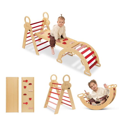 FINOOS FINOOS Klimrek - Klimdriehoek - Klimboog - Glijbaan - Montessori - Houten Speelgoed - Naturel - Roze FINOOS FINOOS Klimrek - Klimdriehoek - Klimboog - Glijbaan - Montessori - Houten Speelgoed - Naturel - Roze