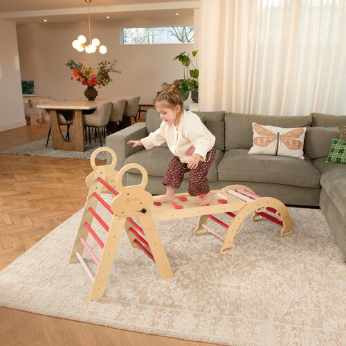 FINOOS FINOOS Klimrek - Klimdriehoek - Klimboog - Glijbaan - Montessori - Houten Speelgoed - Naturel - Roze FINOOS FINOOS Klimrek - Klimdriehoek - Klimboog - Glijbaan - Montessori - Houten Speelgoed - Naturel - Roze