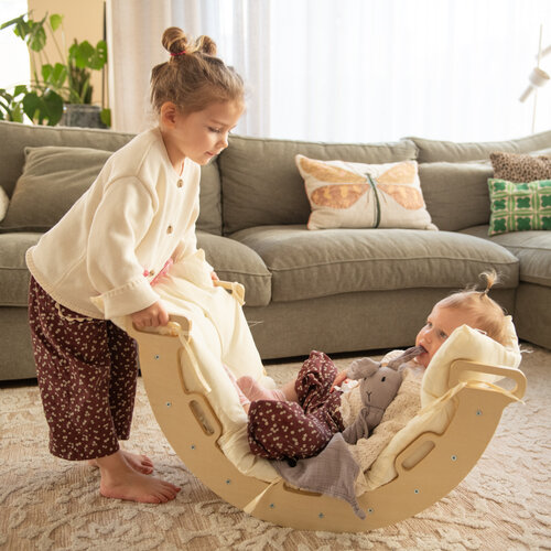 FINOOS FINOOS Klimrek - Klimdriehoek - Klimboog - Glijbaan - Montessori - Houten Speelgoed - incl. kussen en Xylofoon Regenboog