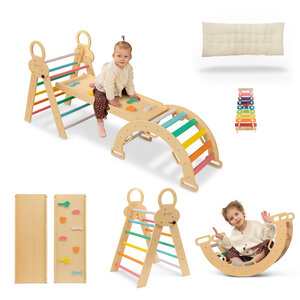 FINOOS FINOOS Klimrek - Klimdriehoek - Klimboog - Glijbaan - Montessori - Houten Speelgoed - incl. kussen en Xylofoon Regenboog FINOOS FINOOS Klimrek - Klimdriehoek - Klimboog - Glijbaan - Montessori - Houten Speelgoed - incl. kussen en Xylofoon Regenboog
