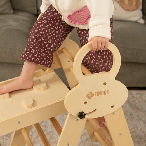 FINOOS FINOOS Klimrek - Klimdriehoek - Klimboog - Glijbaan - Montessori - Houten Speelgoed - incl. kussen en Xylofoon Naturel