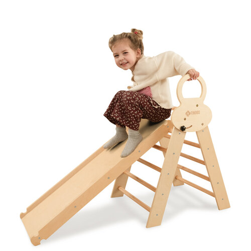 FINOOS FINOOS Klimrek - Klimdriehoek - Klimboog - Glijbaan - Montessori - Houten Speelgoed - incl. kussen en Xylofoon Naturel