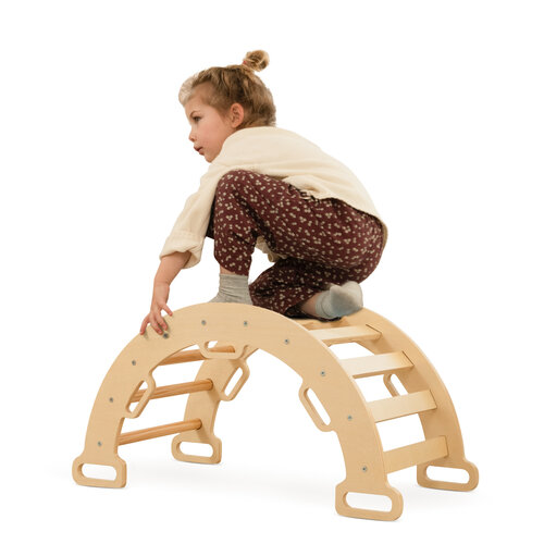 FINOOS FINOOS Klimrek - Klimdriehoek - Klimboog - Glijbaan - Montessori - Houten Speelgoed - incl. kussen en Xylofoon Naturel