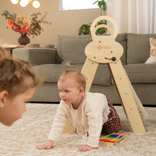 FINOOS FINOOS Klimrek - Klimdriehoek - Klimboog - Glijbaan - Montessori - Houten Speelgoed - incl. kussen en Xylofoon Naturel